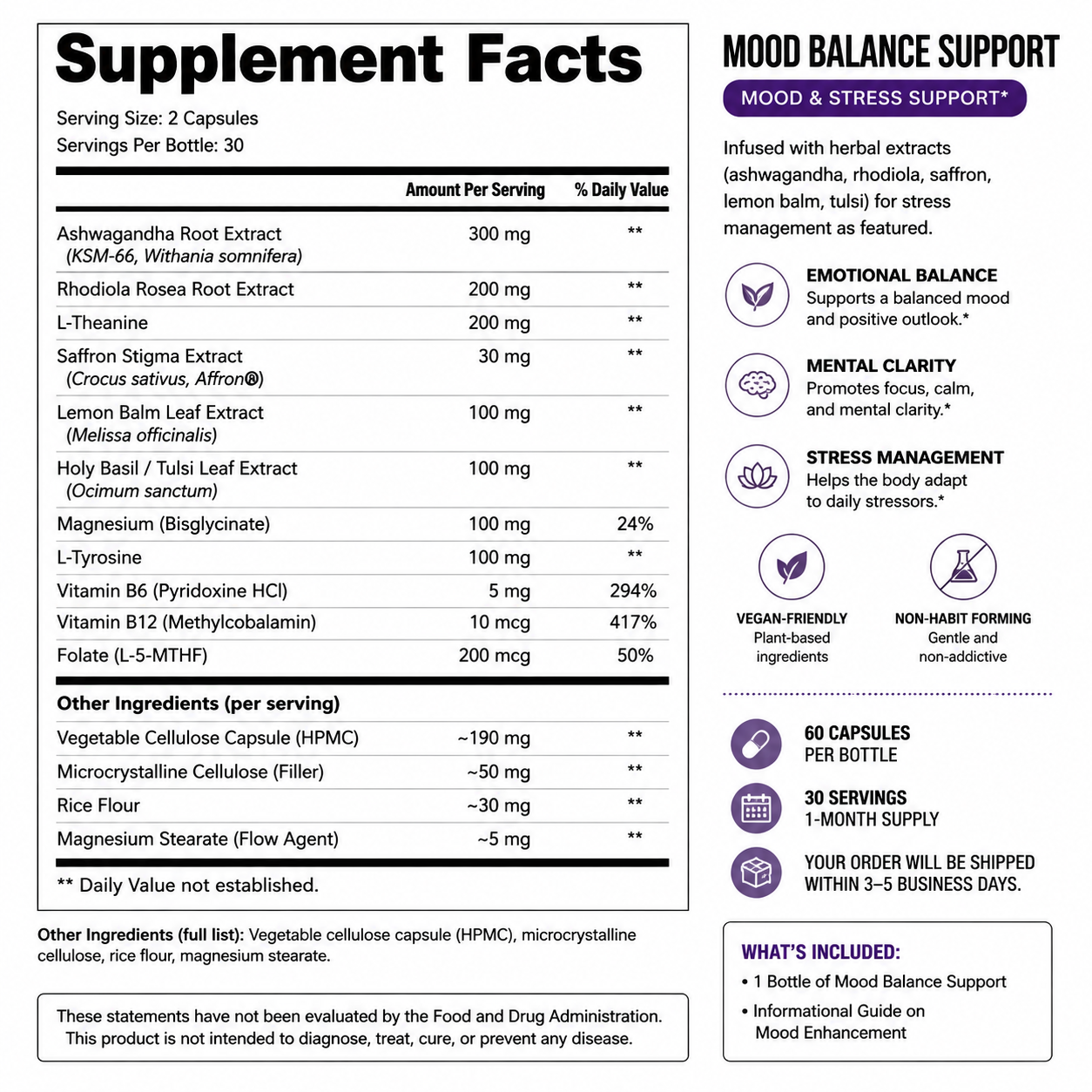 Mood Balance Support — Supplement Facts