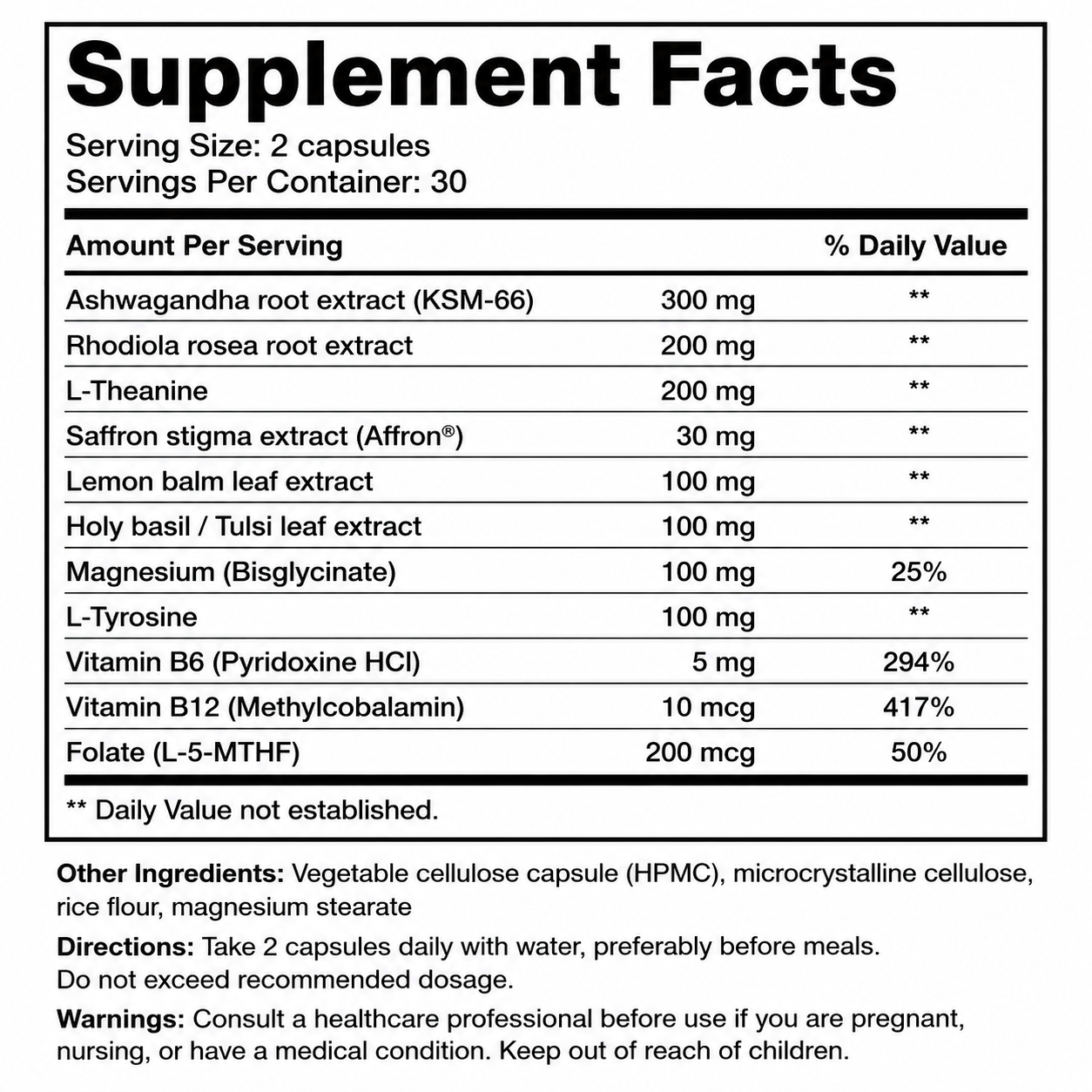 Mood Balance Support — Supplement Facts