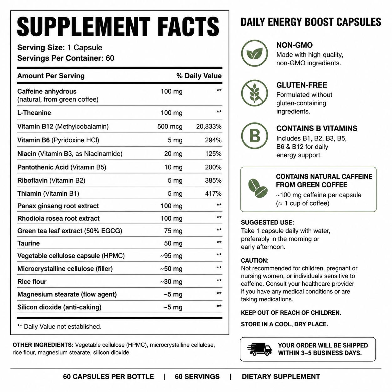 Daily Energy Boost Capsules — Supplement Facts