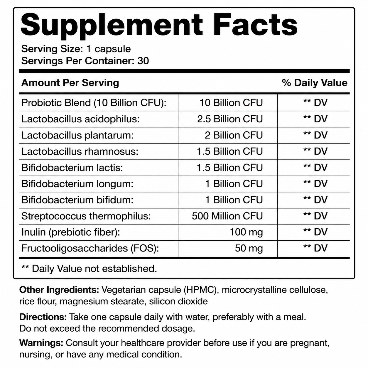 Digestive Health Probiotic — Supplement Facts