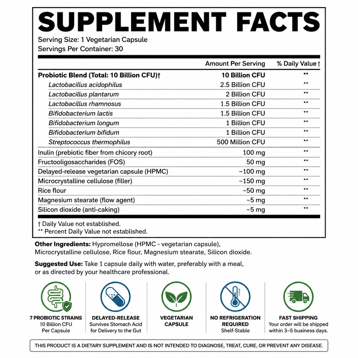 Digestive Health Probiotic — Supplement Facts