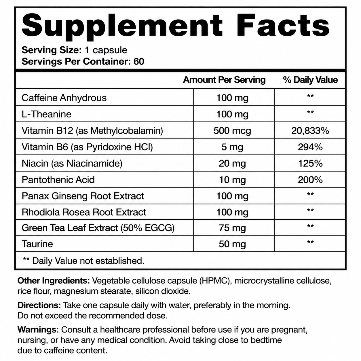 Daily Energy Boost Capsules — Supplement Facts